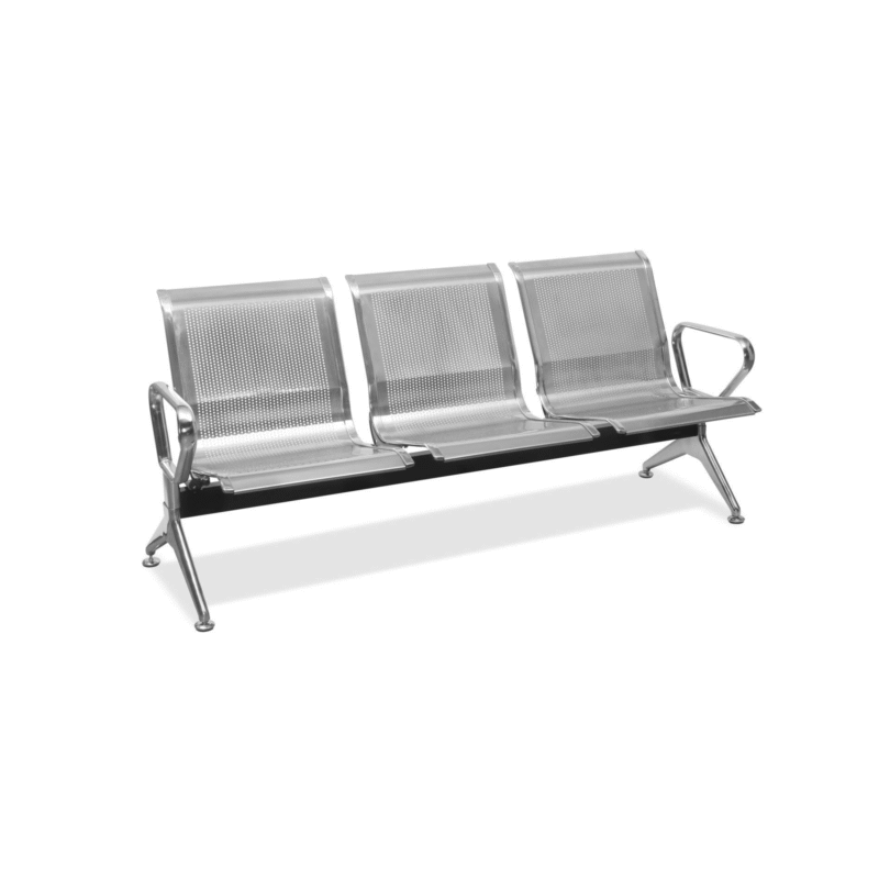 KRISHTHA 3-Seater Stainless Steel Visitor Chair – Durable Reception & Waiting Area Seating