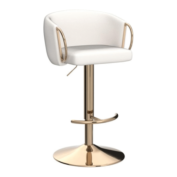 KRISHTHA Modern Adjustable Swivel Counter Height Bar Stool with Back and Gold Arms – Velvet Upholstered Bar Chair with Metal Base for Kitchen Island & Dining Room (Ivory)
