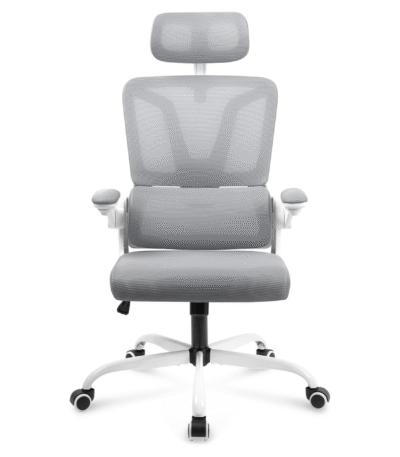 KRISHTHA Soontrans Ergonomic Office Chair – Adjustable Height, Reclining Backrest, Lumbar Cushion, 3D Folding Armrests & Breathable Mesh (Grey)