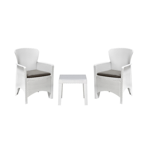 Nilkamal Breeze 2-Seater Balcony Sofa Set with Toughened Glass Center Table – Milky White | Indoor & Outdoor Patio Furniture