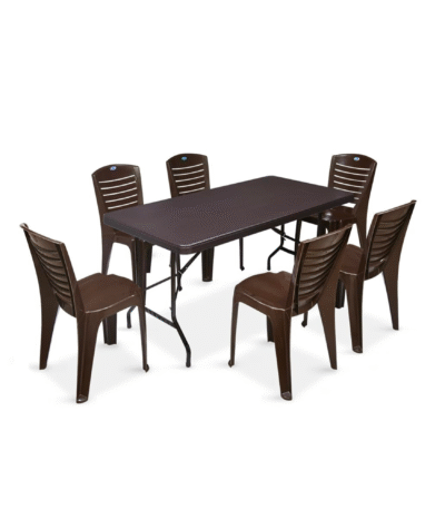 Nilkamal Celebrationz 6-Seater Dining Table Set – Virgin Plastic, Weather Brown | Indoor & Outdoor Use | Home, Office, Café & Restaurant
