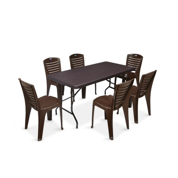Nilkamal Celebrationz 6-Seater Dining Table Set – Virgin Plastic, Weather Brown | Indoor & Outdoor Use | Home, Office, Café & Restaurant