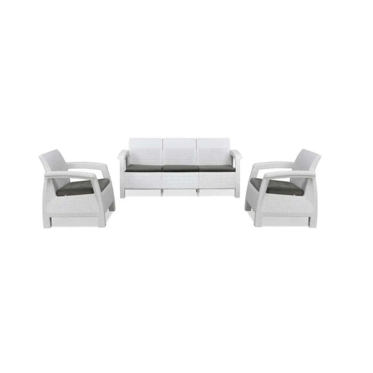 Nilkamal Goa 3+1+1 Seater Plastic Sofa Set with Cushions – Milky White & Grey | Durable & Elegant Living Room Furniture