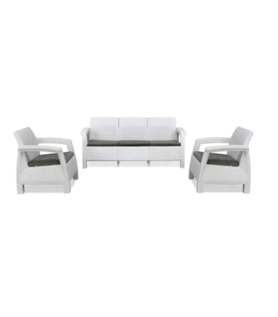 Nilkamal Goa 3+1+1 Seater Plastic Sofa Set with Cushions – Milky White & Grey | Durable & Elegant Living Room Furniture