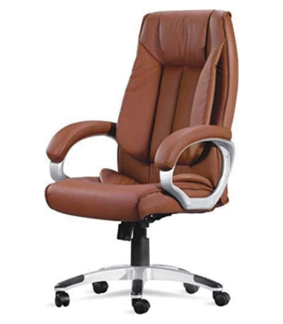 KRISHTHA Executive Leather Office Chair | Ergonomic Design with Adjustable Headrest & Lumbar Support | Swivel Rolling Chair for Home & Office (Brown)
