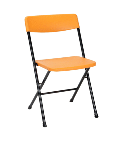 Krishtha Indoor/Outdoor Folding Chair – Orange Seat with Black Frame | Lightweight & Portable Metal Chair for Home, Garden, Events, and Travel Use