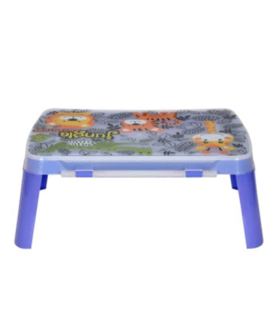 Nilkamal Wizard Jungle Adventure Foldable Kids Study Table with Storage – Purple | Fun, Foldable Table with Storage Box & Animal Print | Durable Plastic Study Table for Children