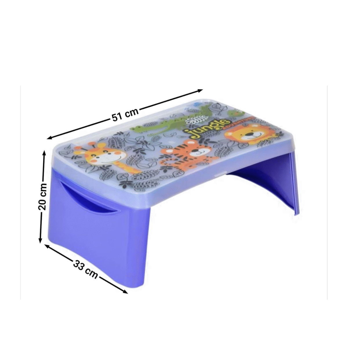 Nilkamal Wizard Jungle Adventure Foldable Kids Study Table with Storage – Purple | Fun, Foldable Table with Storage Box & Animal Print | Durable Plastic Study Table for Children