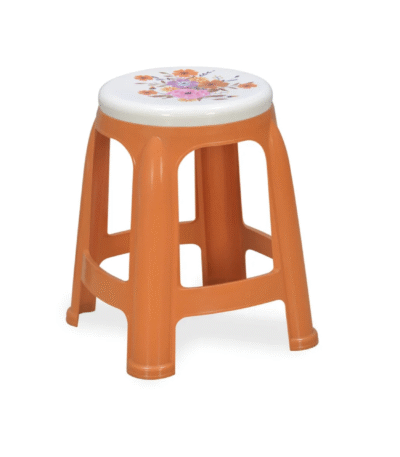 Nilkamal Round Plastic Stool with Floral Design – Orange | Lightweight & Durable | For Home, Kitchen, Bathroom, Balcony, and More