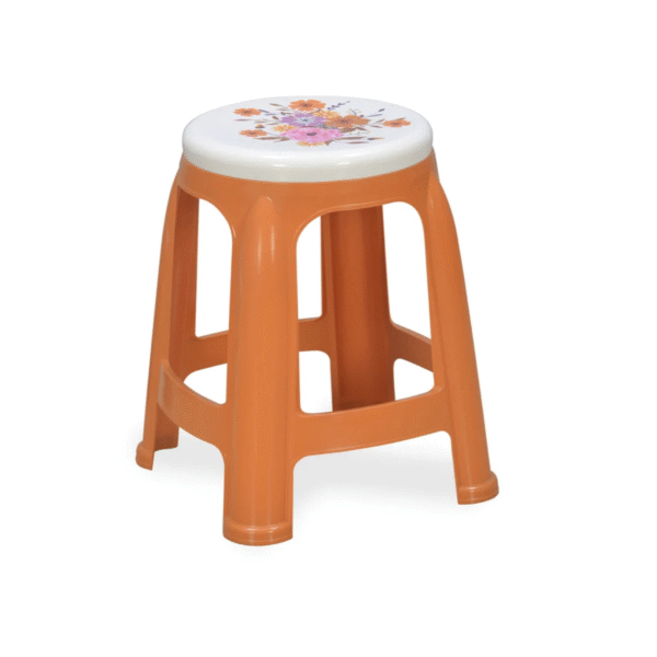 Nilkamal Round Plastic Stool with Floral Design – Orange | Lightweight & Durable | For Home, Kitchen, Bathroom, Balcony, and More