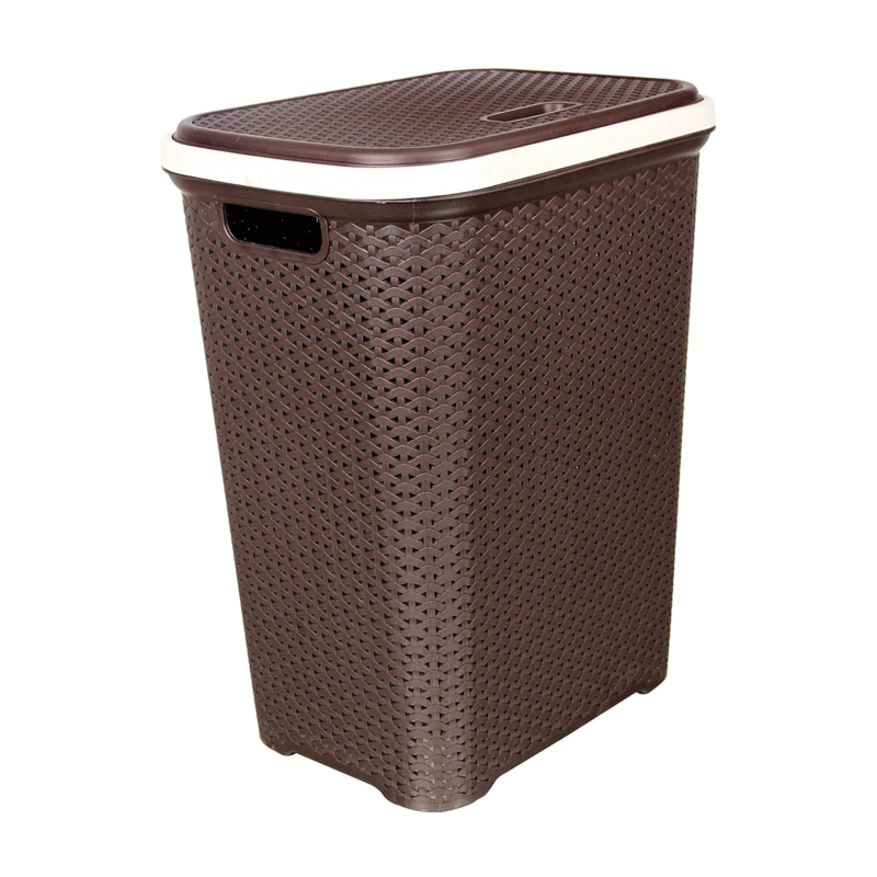 Nilkamal Laundry Basket with Lid – Chocolate Brown | Foldable Handle, Cutout Design Cloth Hamper | Plastic Washing Bin for Dirty Clothes & Storage | Medium Size