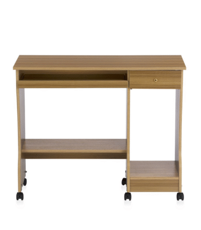 Nilkamal Zeinth Engineered Wood Computer Table – Study Desk with Keyboard Tray, 2 Open Shelves & 1 Drawer, Teak Finish