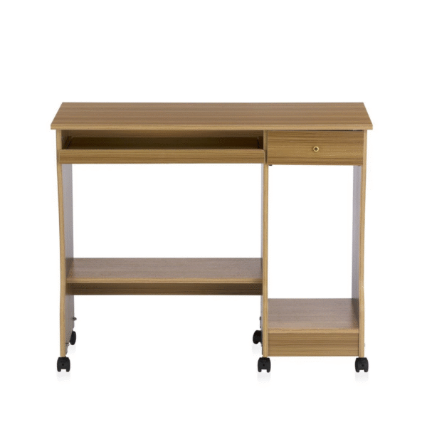 Nilkamal Zeinth Engineered Wood Computer Table – Study Desk with Keyboard Tray, 2 Open Shelves & 1 Drawer, Teak Finish