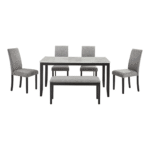 Nilkamal Solid Wood 6 Seater Faux Marble Dining Table Set – Rectangular Table with 4 Chairs and 1 Bench (6-Piece Set)