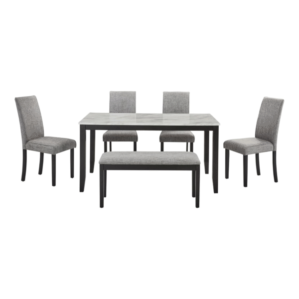Nilkamal Solid Wood 6 Seater Faux Marble Dining Table Set – Rectangular Table with 4 Chairs and 1 Bench (6-Piece Set)