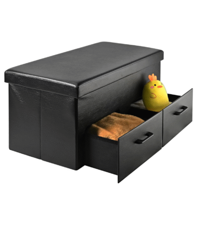 Nilkamal 31-Inch Folding Storage Ottoman with 2 Drawers – Faux Leather Bench Seat & Footrest | Multi-Use Storage Box for Bedroom, Living Room (Black, 78 x 40 x 40 cm)