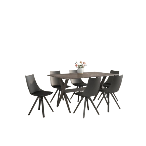 Nilkamal Solid Wood 6 Seater Dining Set – Premium Walnut/Black Finish Table with 6 Chairs