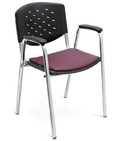 KRISHTHA Visitor Chair – Leatherite Seat with Mesh Back, Chrome Frame, Fixed Armrest