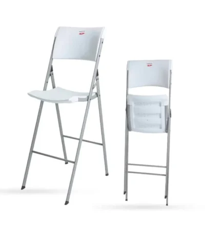 Krishtha ERW Steel White Iris High Height Folding Bar Chair | Premium Foldable Bar Stool with Footrest | Space-Saving Design for Kitchen, Cafés, and Bars