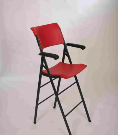 Krishtha Iron Red Modern Bar Chair | Industrial-Style High Stool for Home, Bar & Café | Ergonomic Metal Frame with Footrest