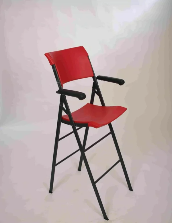 Krishtha Iron Red Modern Bar Chair | Industrial-Style High Stool for Home, Bar & Café | Ergonomic Metal Frame with Footrest