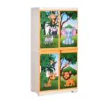 Nilkamal Freedom Mini Medium Jungle Plastic Storage Cabinet | 4 Door Hinged Organizer with 4 Shelves | Multi-Use Storage for Home | Beach & Pastel Orange