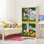 Nilkamal Freedom Mini Medium Jungle Plastic Storage Cabinet | 4 Door Hinged Organizer with 4 Shelves | Multi-Use Storage for Home | Beach & Pastel Orange