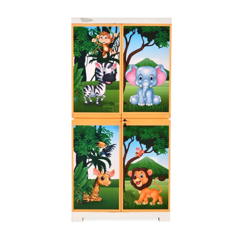 Nilkamal Freedom Mini Medium Jungle Plastic Storage Cabinet | 4 Door Hinged Organizer with 4 Shelves | Multi-Use Storage for Home | Beach & Pastel Orange