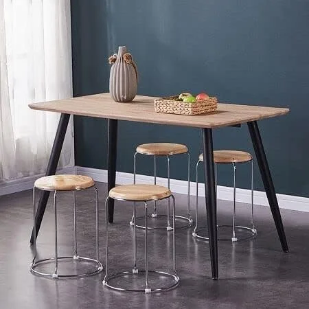 Stainless Steel Kitchen Counter Stool with Wooden Seat