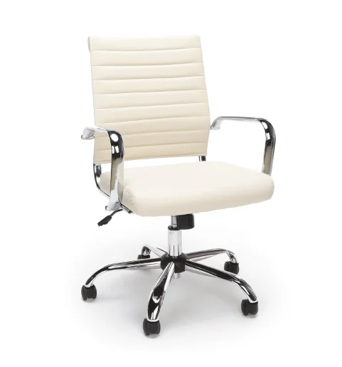 Krishtha high back white office chair with fixed arms, stainless steel base, and 360° rotation. Ideal for offices, corporates, institutes, and commercial use.
