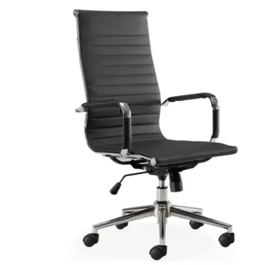 Premium ergonomic office chair with tufted leatherette upholstery, adjustable height, recline, head support, and chrome finish. Ideal for study and home office use.