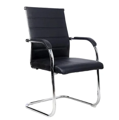 Krishtha executive visitor chair for home or office use. Features cushioned leather upholstery, iron frame, and armrest. Elegant and durable design.