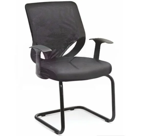Krishtha Visitor ChairKrishtha Medium Back Office Chair – Black Fabric Seat, Fixed Armrest, Metal Frame