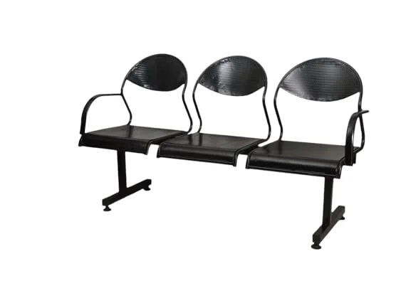 KRISHTHA 3-Seater Stainless Steel Multi-Seater Chair | 6 Feet | Black | Visitor Waiting Chair for Office, Hospital, Reception & Public Areas
