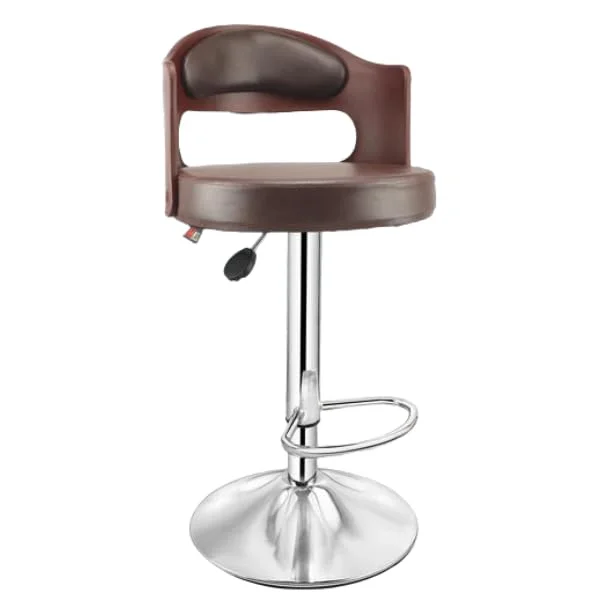 KRISHTHA Standard Wooden Swivel Bar Stool | Adjustable Height with Backrest | Home Kitchen Dining Chair – Brown