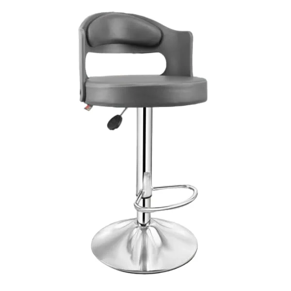 KRISHTHA Standard Wooden Swivel Bar Stool | Adjustable Height with Backrest | Home Kitchen Dining Room Chair – Gray