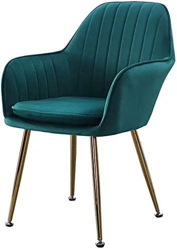 KRISHTHA Modern Velvet Dining Chair with Armrests – Solid Back, Padded Seat & Metal Legs for Dining Room, Bedroom, Living Roo
