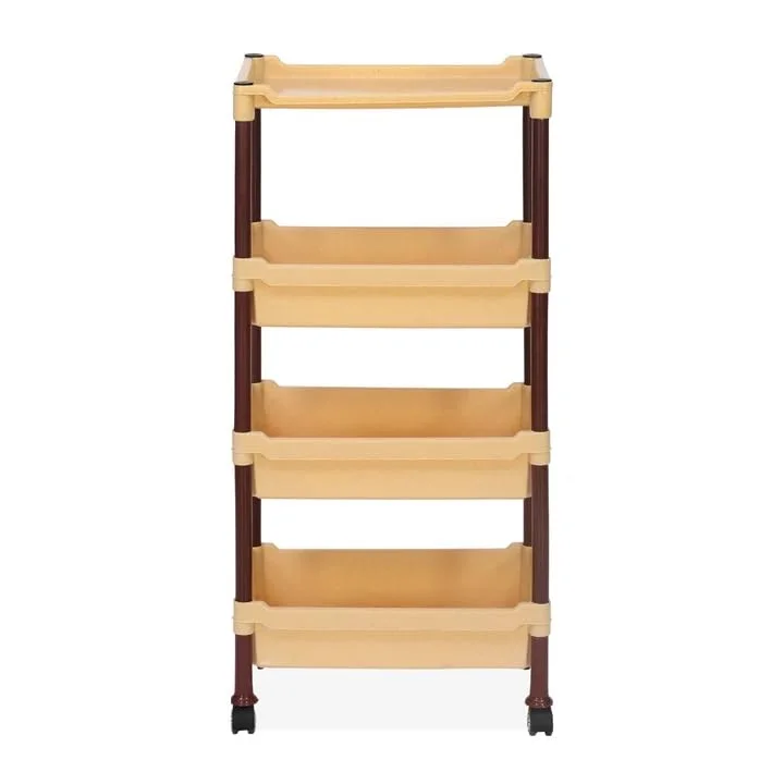 Nilkamal Plastic Kitchen Trolley | Vegetable & Fruit Storage Organizer with 4-Tier Racks | For Kitchen, Office, Bedroom & Living Room | Maroon and Marble Beige