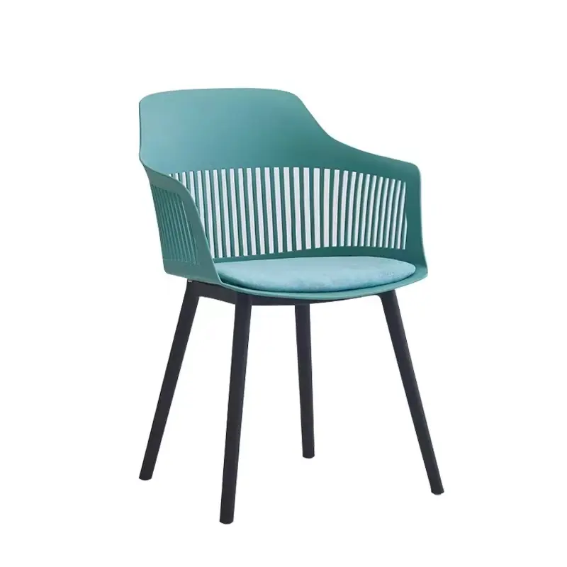 KRISHTHA Light Luxury Colored Restaurant Plastic Chair | Stackable Dining Armrest Chair with Fabric Cushion & Metal Legs